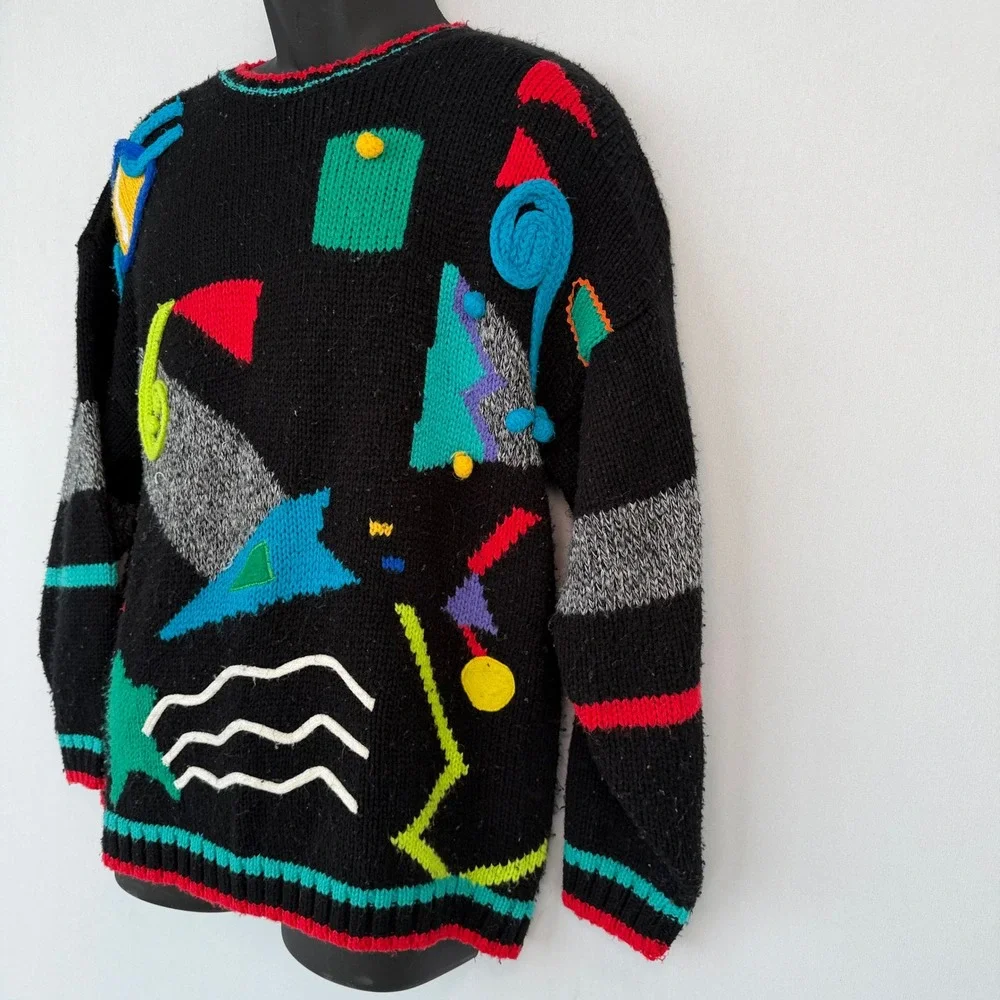VTG 90s‎ Hollywood & Vine Abstract Sweater Mens Medium Multicolor Geometric